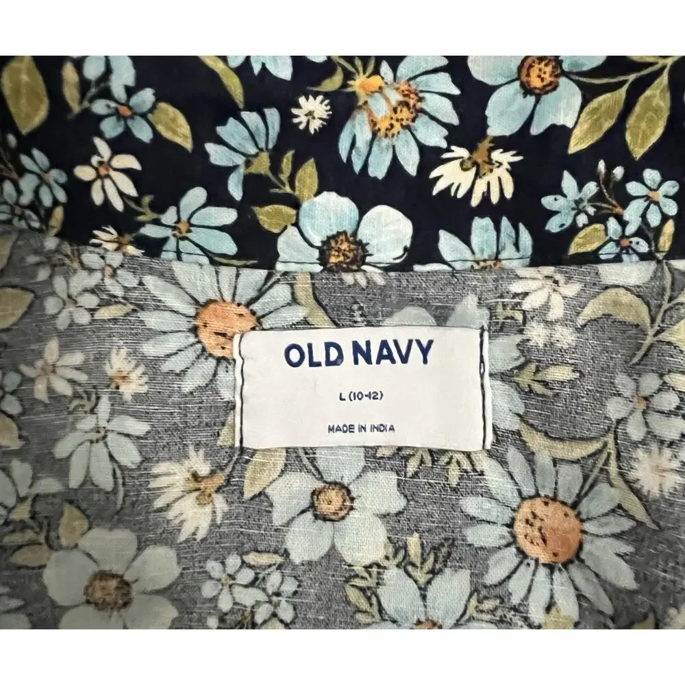 Old Navy Boys L (10-12) Black Floral Collared Short Sleeve Button-Up